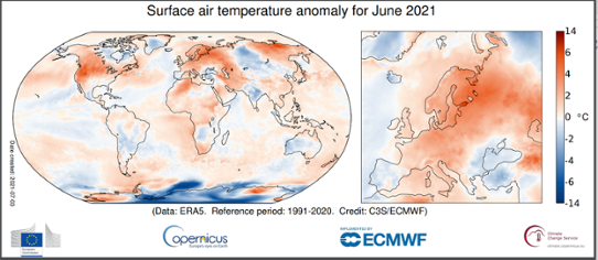 Global temperaturanomali i juni 2021