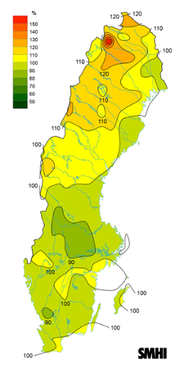 Byvindens avvikelse från det normala (1996-2015) under juli 2021.