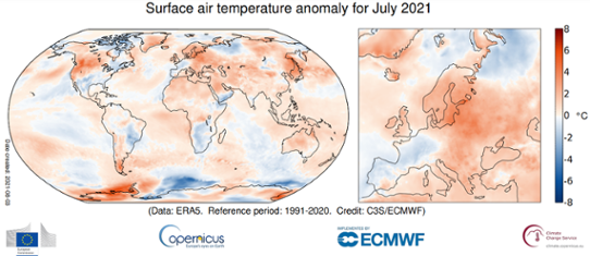 Global temperaturanomali i juli 2021