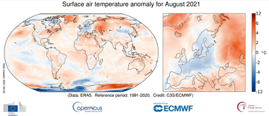 Global temperaturanomali i augusti 2021
