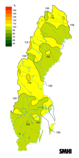 Byvindens avvikelse från det normala (1996-2015) under hösten 2021.