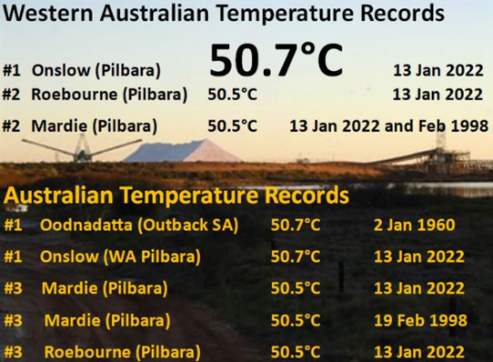Temperaturer på över 50 grader uppmättes i Australien den 13 januari, information i texten.