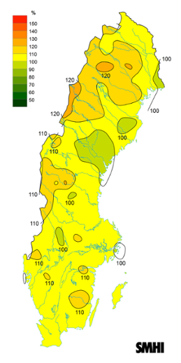 Byvindens avvikelse från det normala (1996-2015) under vintern 2022.