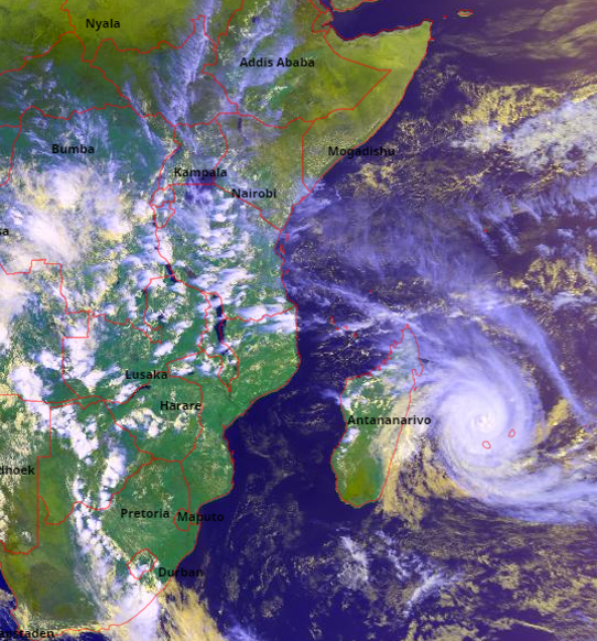 Bilden visar den tropiska cyklonen Batsirai på en satellitbild från den 3 februari 2022.