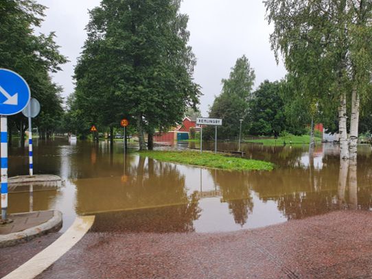 Översvämmade gator i Gävle efter översvämningen sommaren 2021.