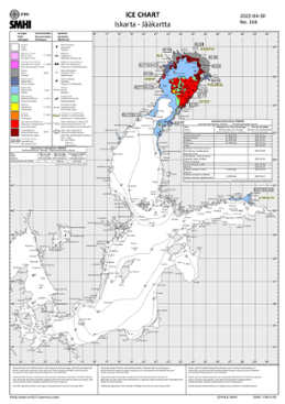 Karta som visar Is och ytvattentemperatur i havet 30 april 2022