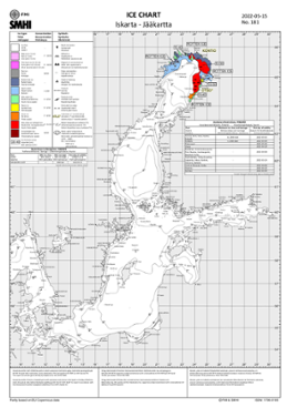 Karta som visar Is och ytvattentemperatur i havet 15 maj 2022