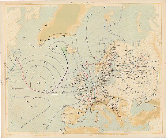 Bilden visar en väderkarta från den 29 juni 1947.