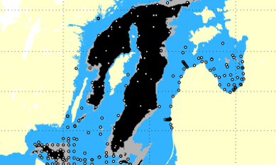 Karta ur rapport om syreförhållanden - kartan visar läget i Östersjön hösten 2021