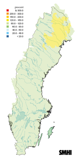 Karta över beräknade markvattenhalt i procent av den normala, 15 november 2011
