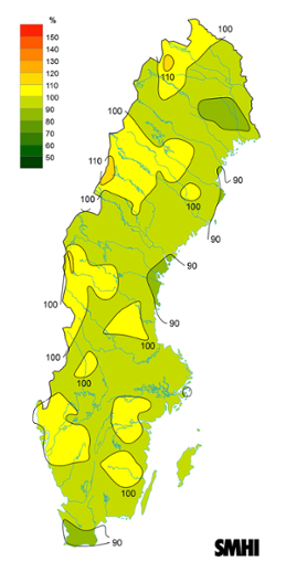 Byvindens avvikelse från det normala (1996-2015) under oktober 2022.