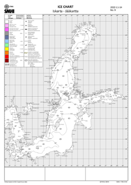Is och ytvattentemperatur i havet 14 november 2022.
