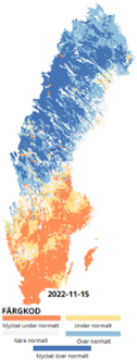 Karta över flödesläget i Sverige den 15 november 2022