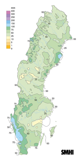 Sverigekarta som visar nederbördssumma under december 2022