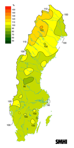 Byvindens avvikelse från det normala (1996-2015) under vintern 2023.