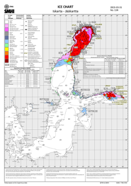 Karta som visar Is och ytvattentemperatur i havet 31 mars 2023.