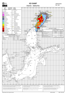 Karta som visar Is och ytvattentemperatur i havet 30 april 2023
