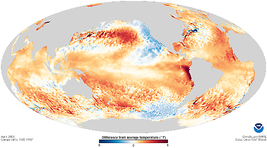 Havsytans temperaturavvikelse i Stilla havet i april 2023.