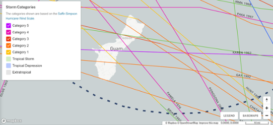Historiska tropiska orkaner som passerat eller träffat Guam från 1945 och framåt.