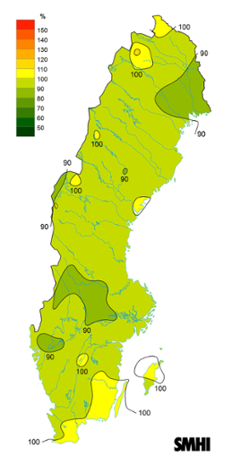 Byvindens avvikelse från det normala (1996-2015) under våren 2023.