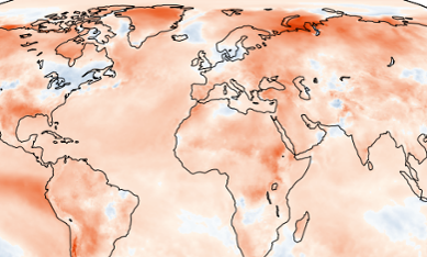 Bilden visar en världskarta med temperaturanomalier under augusti 2023.