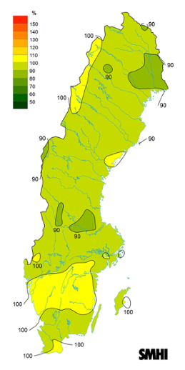 Byvindens avvikelse från det normala (1996-2015) under sommaren 2023.