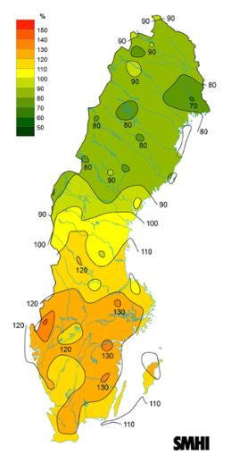 Byvindens avvikelse från det normala (1996-2015) under oktober 2023.