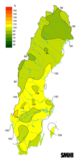 Byvindens avvikelse från det normala (1996-2015) under hösten 2023.