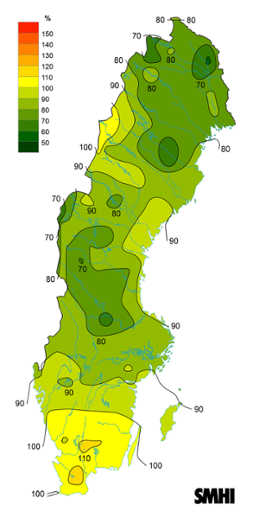 Sverigekarta som visar byvindens avvikelse från det normala (1996-2015) under december 2023.