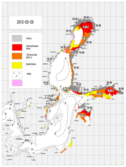 Karta över ytvattentemperatur i havet 29 februari 2012