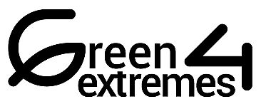 Logotype for the project Green4Extremes, where the letter G is formed as a leaf.