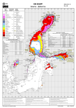 Karta som visar Is och ytvattentemperatur i havet 15 februari 2024.