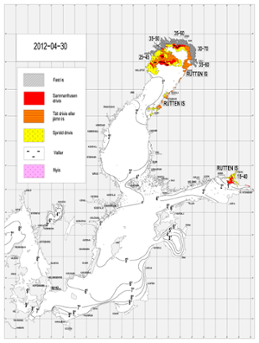 Karta över ytvattentemperatur i havet 30 april 2012