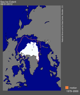 Isutbredning i Polarhavet den 31 augusti 2012.