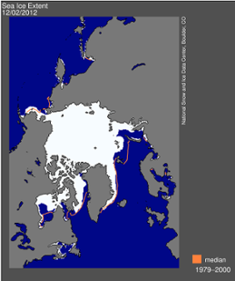 Isutbredning i Polarhavet i månadsskiftet november/december 2012.