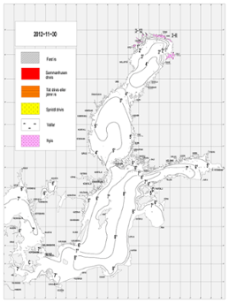 Karta över ytvattentemperatur i havet 30 november 2012