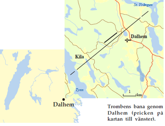 Karta över rörelsen hos tromben i Dalhem.