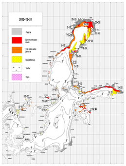Karta över ytvattentemperatur i havet 31 december 2012