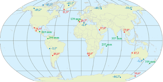 Globala extremvärden av temperatur och dygnsnederbörd i december 2012.