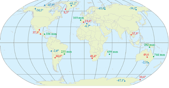 Globala extremvärden av temperatur och dygnsnederbörd i januari 2013.
