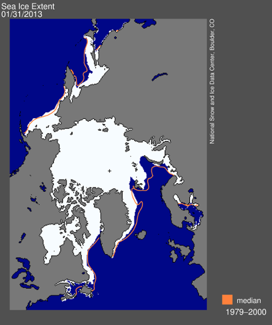 Isutbredningen i Polarhavet 31 januari 2013
