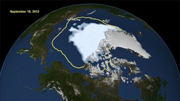 Bild på Arktis rekordlåga isutbredning 16 september 2012