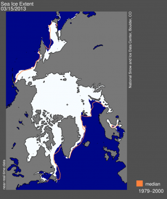 Isutbredningen i Arktis 15 mars 2013