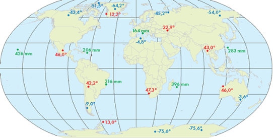 Globala extremvärden av temperatur och dygnsnederbörd i mars 2013.