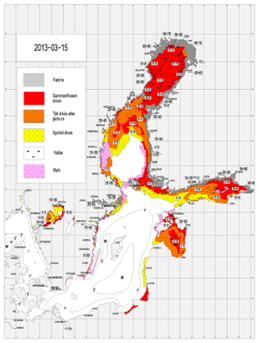 Karta över ytvattentemperatur i havet 15 mars 2013