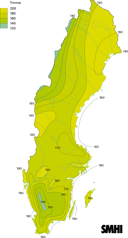 Normalkarta solskenstid under april 1961-1990