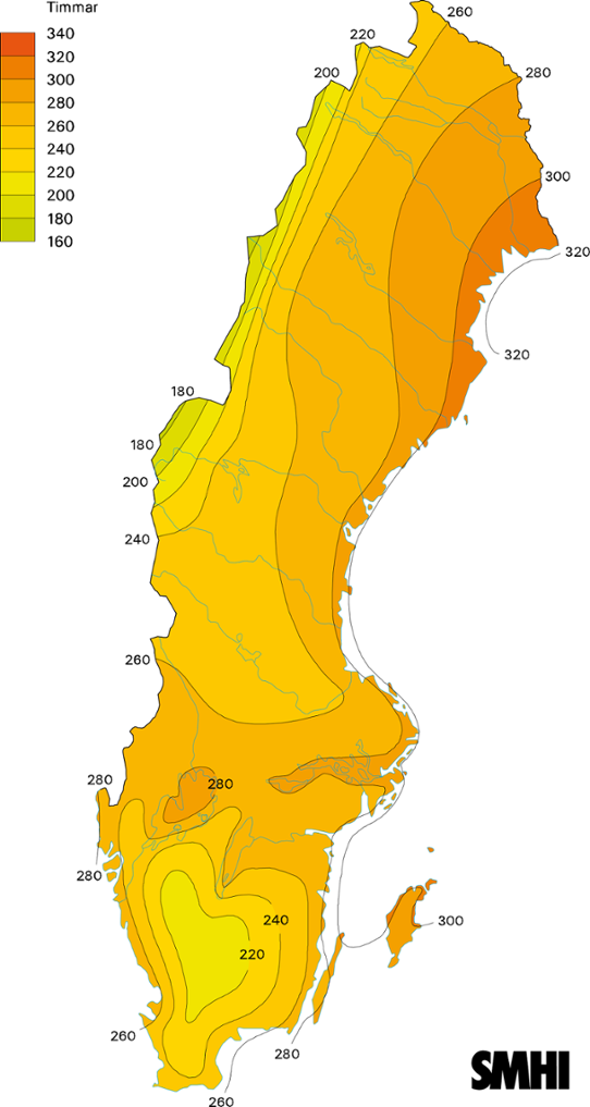 Normalkarta solskenstid under juni 1961-1990