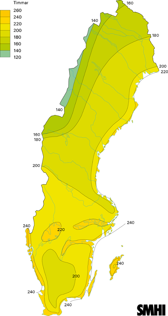 Normalkarta solskenstid under augusti 1961-1990