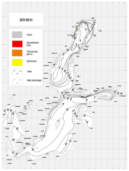 Karta över ytvattentemperatur i havet 31 maj 2013
