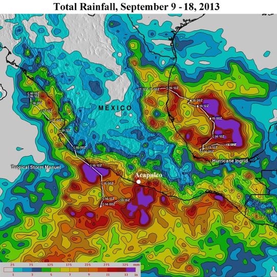 Stora regnmängder i Mexiko från Manuel och Ingrid.
